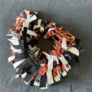 Black, White, and Orange Fringe Scarf